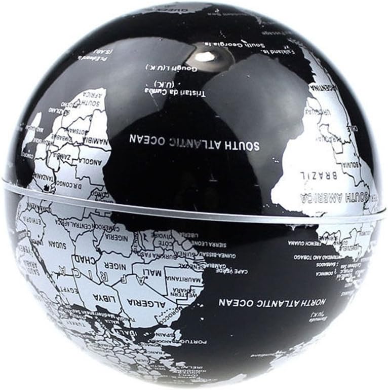 Senders Floating Globe with LED Lights C Shape Magnetic Levitation Floating Globe World Map for Desk Decoration (Black-Silver)