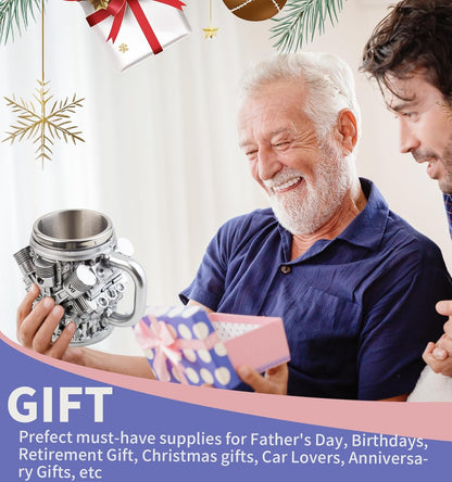 V6 Engines Stainless Steel Coffee Cup, 14 OZ Coffee Mug With Handle, Car V6 Engine Design Coffee Cup, Unique Heavy-duty Metal Cup Gift for Car Enthusiasts